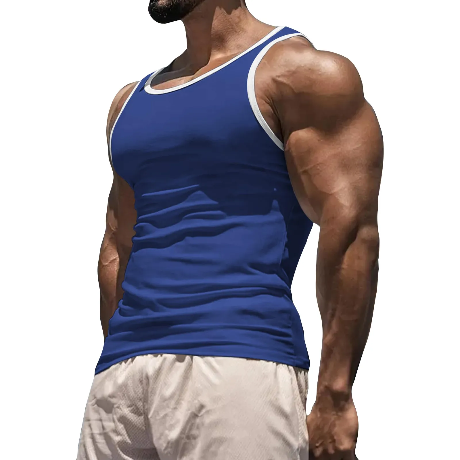 

Men'S Summer T-Shirt European American Men'S Vest Trend Hurdle Sports Casual Vest Base Vest Solid Color Men'S Sleeveless Shirt