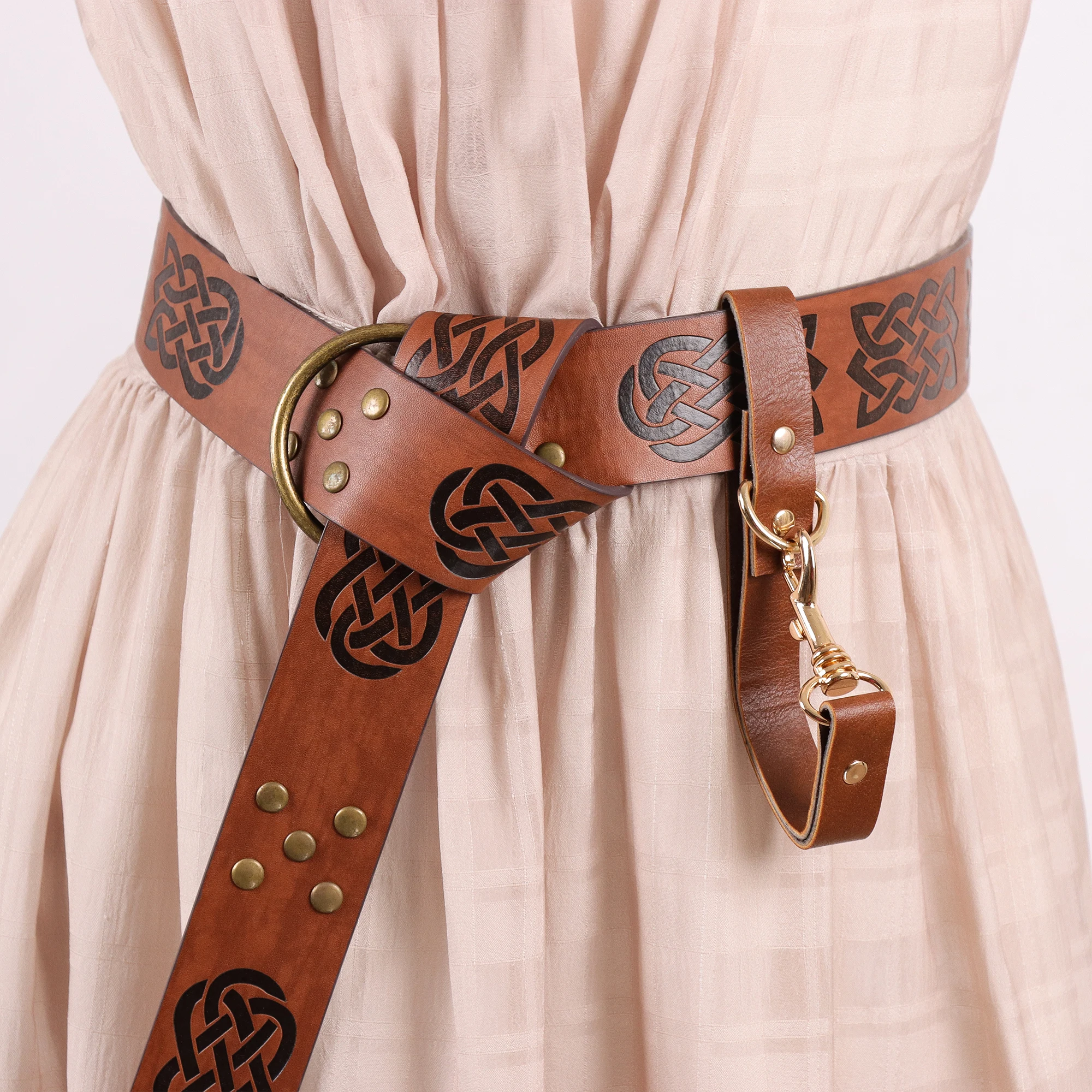 مجموعة مشابك حزام وتنورة كلاسيكية من عصر النهضة مكونة من قطعتين، حزام منقوش من جلد البولي يوريثان الصناعي وحامل أكواب، دعائم أزياء الهالوين التنكرية
