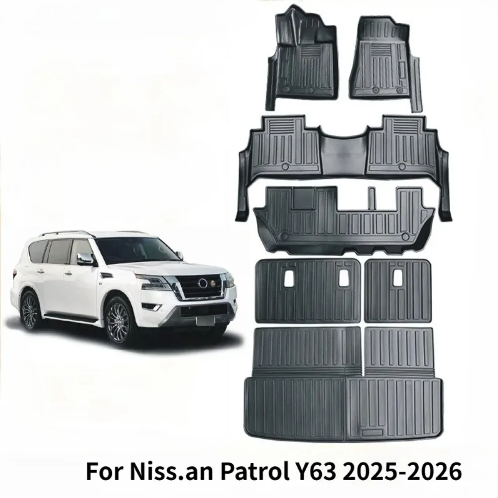 For 2025-2026 Model Nissan Patrol Y63 Eight-Seater Left-Hand Drive Floor Mats, Trunk Mat, and Backrest Cushion