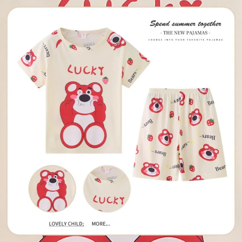 2024 Disney Stitch Children Pajamas Set Summer Short Sleeve Pants Minnie Pyjamas for Kids Boys Girls Cartoon Home Sleepwear Suit