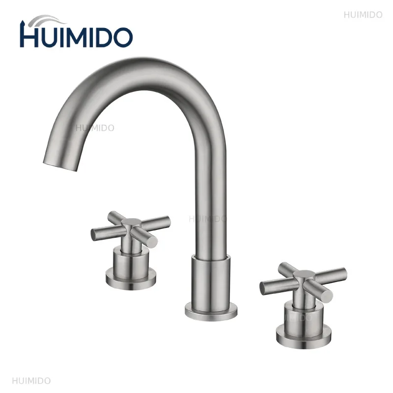 Free Faucet Bathroom WashBasin Sink Tap Solid 304 STAINLESS STEEL Dual Handles Bathtub Mixer Tap 3 Holes Basin Faucet Set Lead