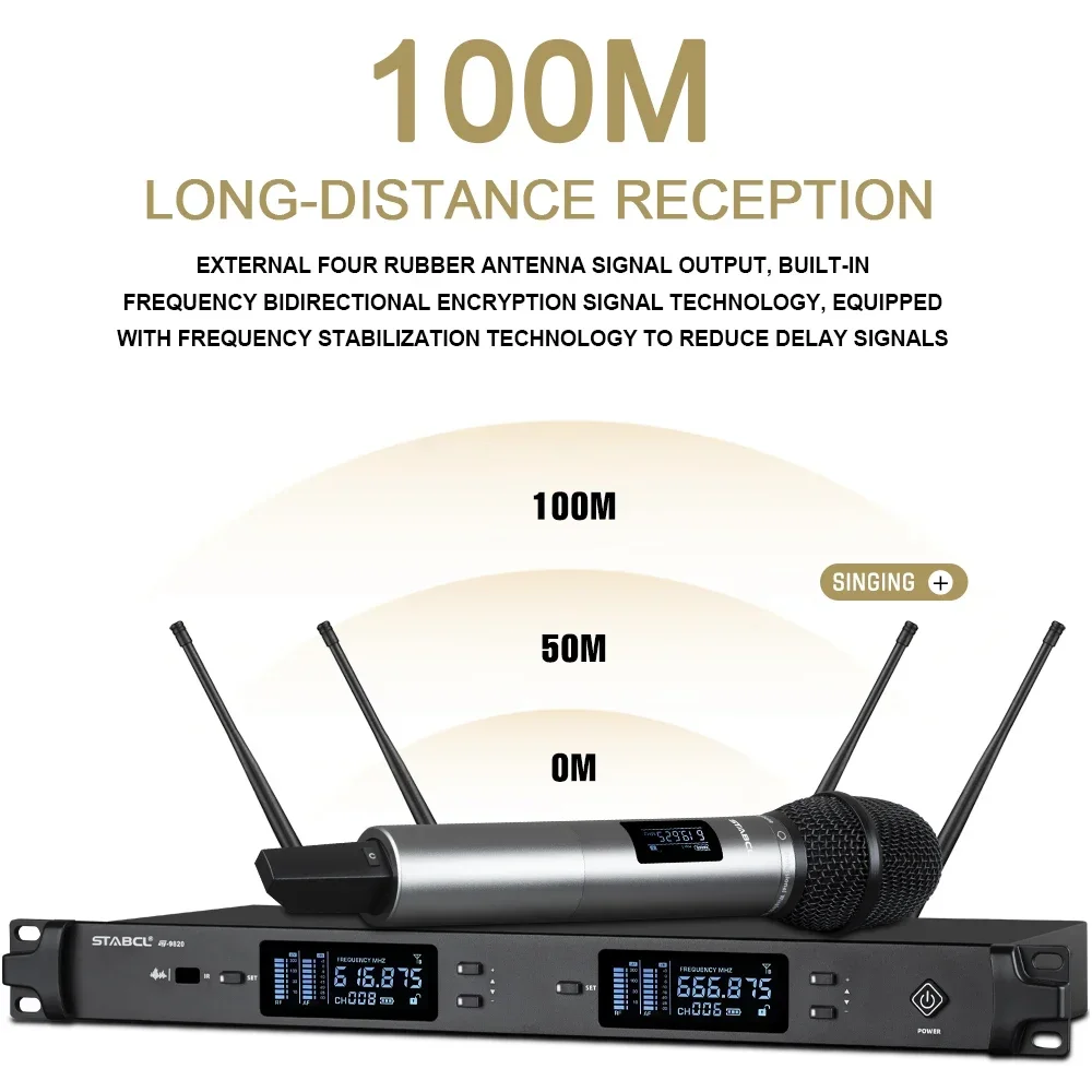ST-9820 Wireless Microphone 2 Channel Microphones School Square Stage Dedicated Outdoor Performance Long-distance Anti-whistling