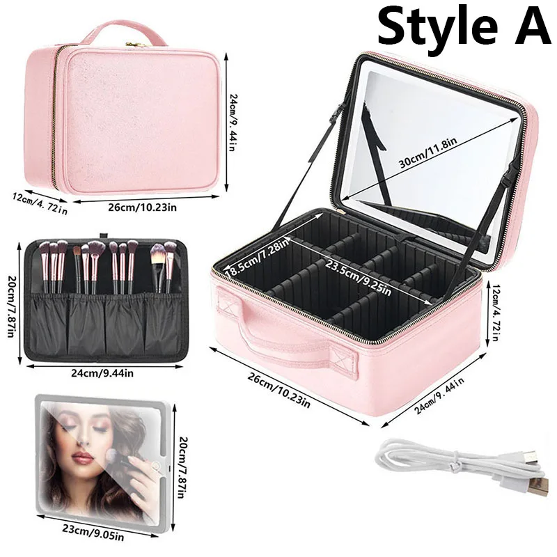 New LED Lighted Cosmetic Case With Mirror PU Leather Portable Travel Makeup Storage Bags Waterproof Travel Makeup Bag