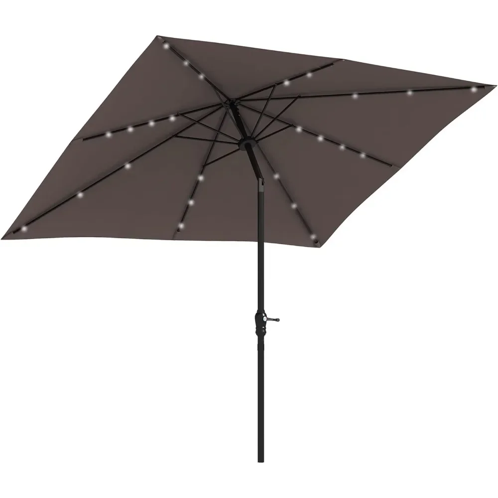 

9' x 7' Solar Umbrella, LED Lighted Patio Umbrella for Table or Base with Tilt & Crank, Outdoor Umbrella for Garden, Deck,