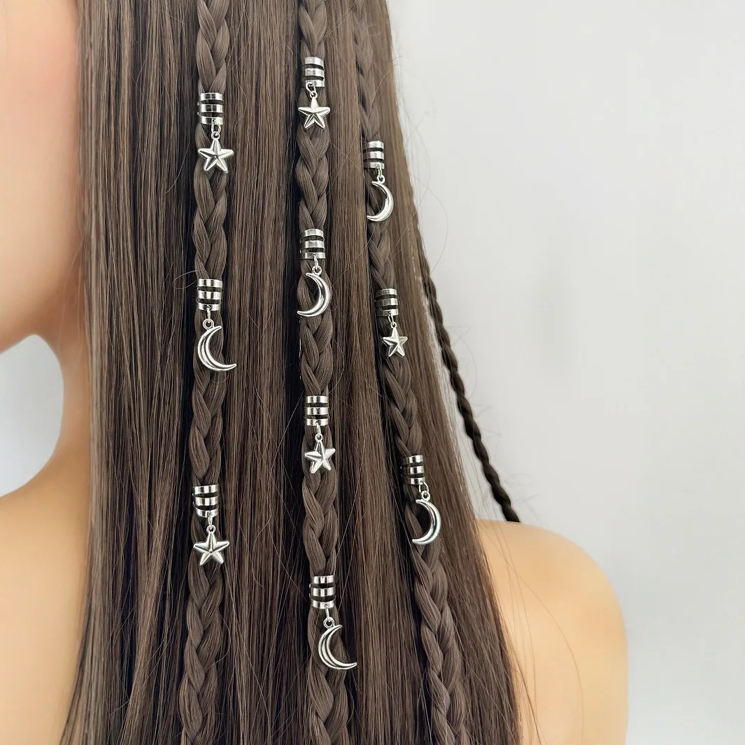

10 Piece Open Hollow Five Pointed Star Hair Clasp Butterfly Personality Fashion Dreadlock Hair Clasp Set Hair Accessory