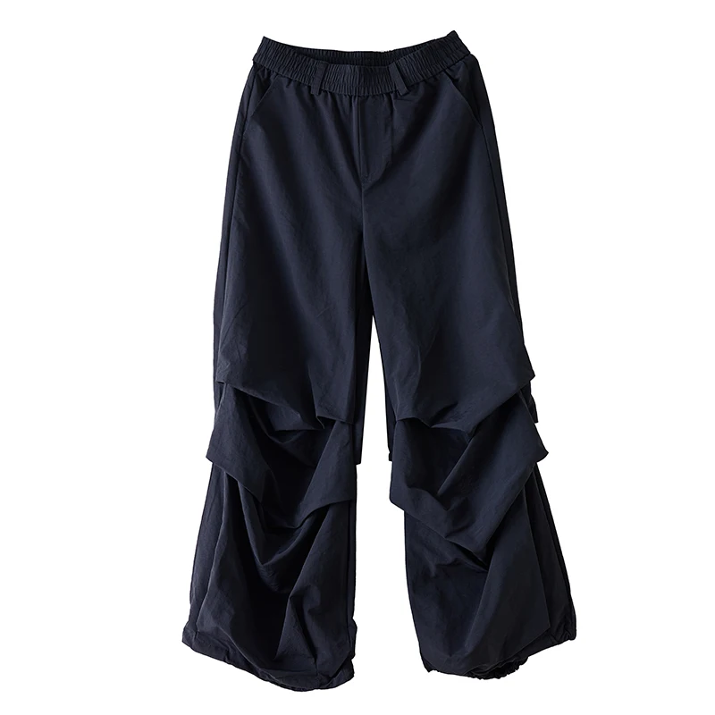 Pantalon de soldat plié Bla, décontracté, rétro, taille haute, jambes larges, effet amincissant, nouvelle collection printemps