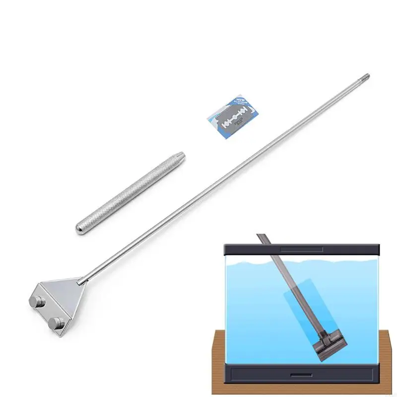 KX4B 18 "Aquarium Galgae-Scraper Stafless Steel Screts Tool Tool مع شفرة للأسماك الزجاجية الزجاجية الزجاجية