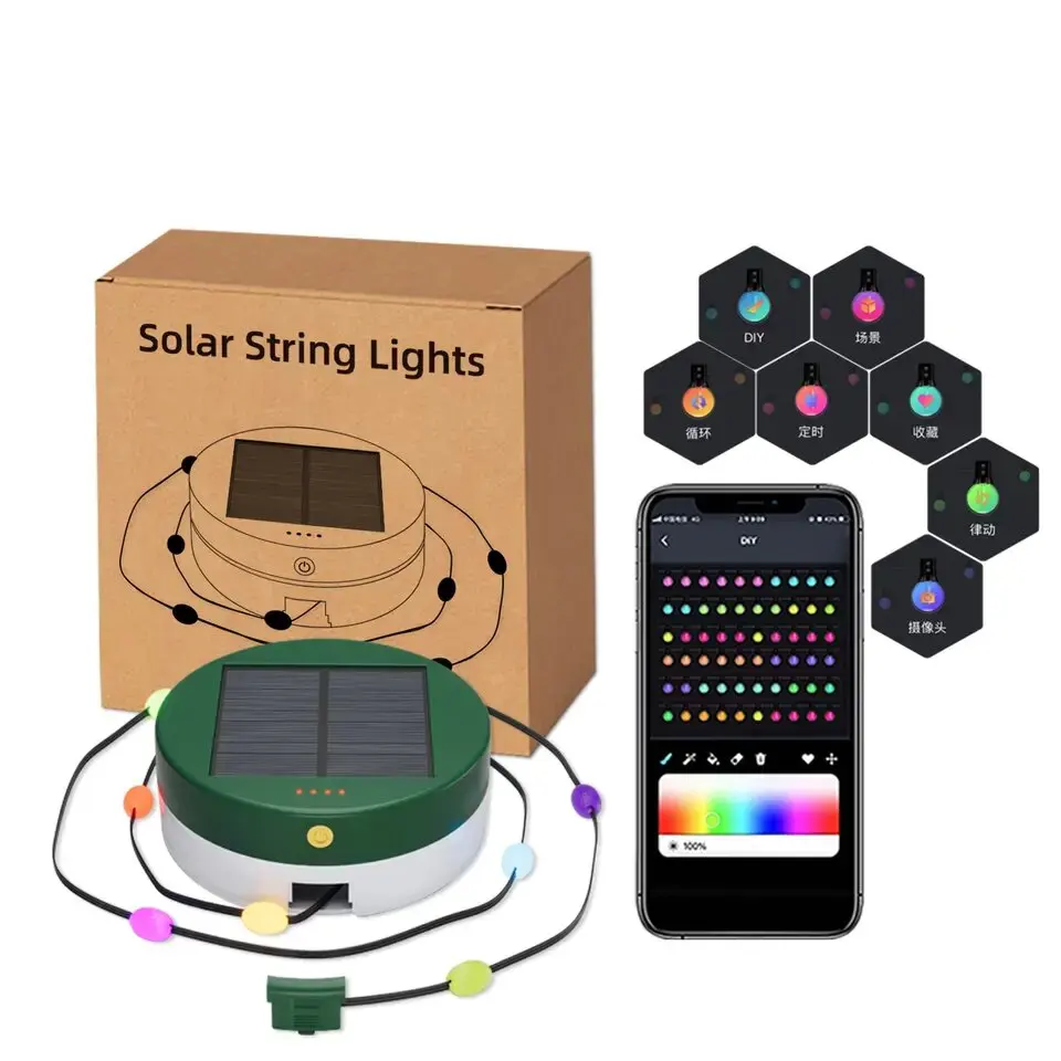 Multi-function Solar Camping Tent Light Rechargeable Lights Outdoor Portable APP Control Camping Luminous Smart LED String Lamp