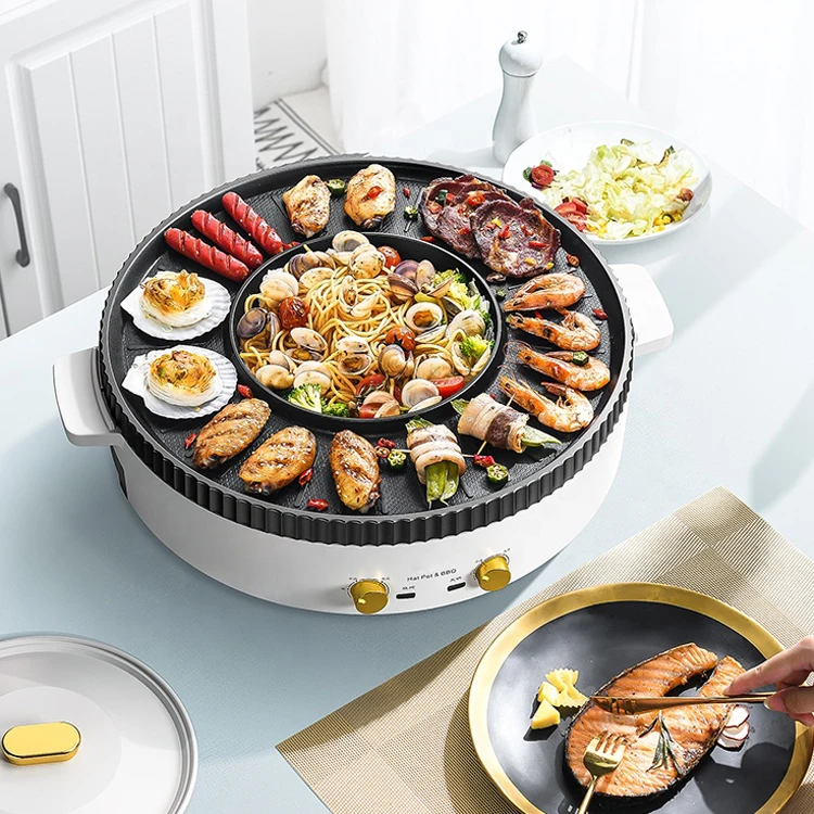 in stock Dual Temperature Control Hot Pot Grill Cooker Multi-function Smokeless Shabu electric bbq grill