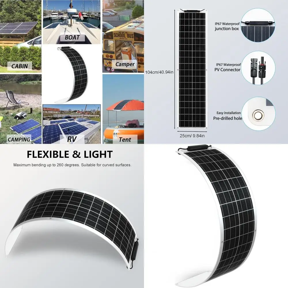 

Портативная гибкая монокристаллическая солнечная панель 12В 50Вт для автодомов, автомобилей, лодок, домиков и домашнего использования