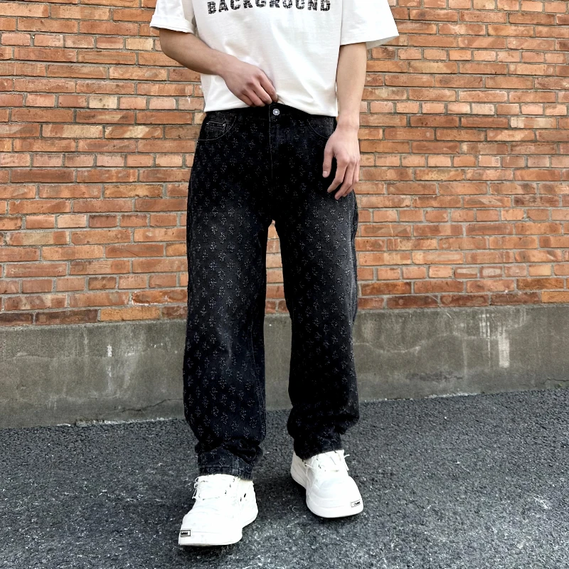 

new fashion loose-fit straight-leg black wash jeans