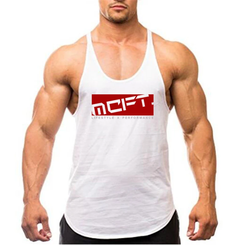 Summer Men New Gym Workout Bodybuilding Sleeveless Black Bat Print Breathable Sport Tank Tops Muscle Vests Y-Back Cotton T-shirt