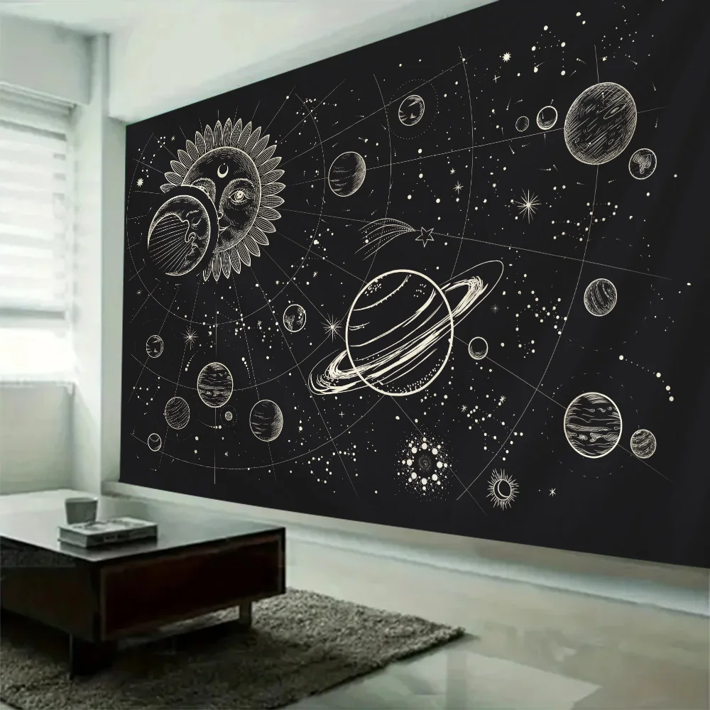 

Constellation geometric art tapestry, mandala tapestry, sun and moon tarot card, hippie wall hanging cloth, home decoration