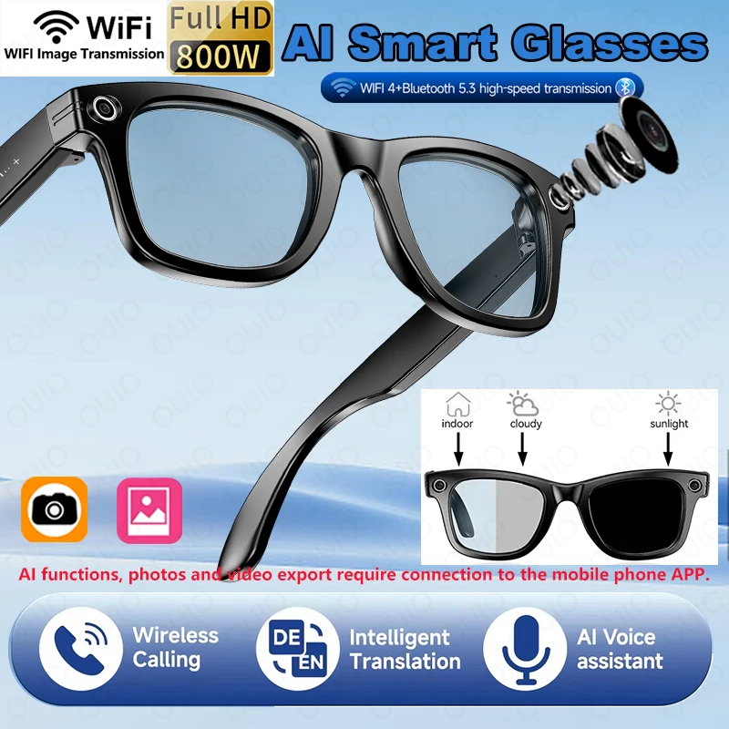 

Новое обновление 2025, умные очки с искусственным интеллектом, распознавание фотографий и камерой, видеозапись, Bluetooth-перевод вызовов, голосовые солнцезащитные очки для мужчин