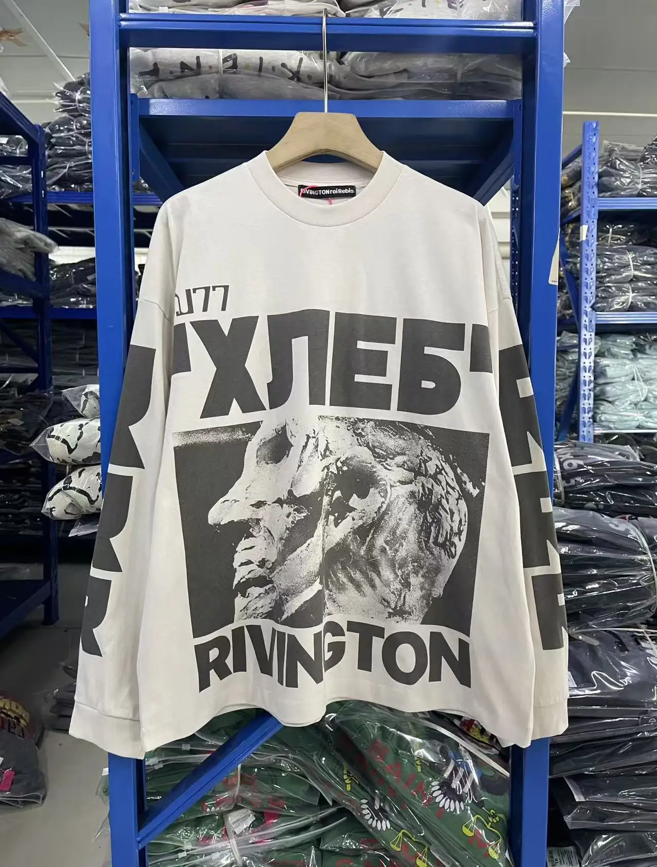 

Autumn/Winter RRR-123 High Street Printed Cotton Round Neck Long Sleeve Washed Vintage Oversize Trendy Casual Loose T-shirt