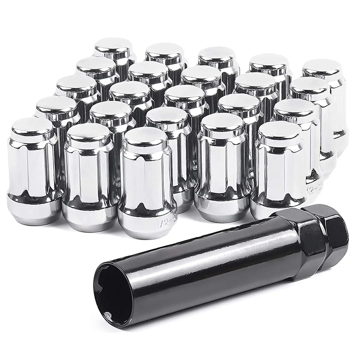 

23pcs 1/2-20 Lug Nuts Spline Replacement for 2002-2012 Jeep Liberty Aftermarket Wheel Chrome/Black Closed End Lug Nuts