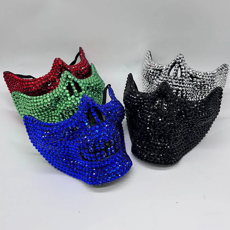 Rhinestone Half Skull Mask for Men Women Masquerade Party Cosplay Costume Accessory Ghost Face DJ Stage Crystal Bling Mask