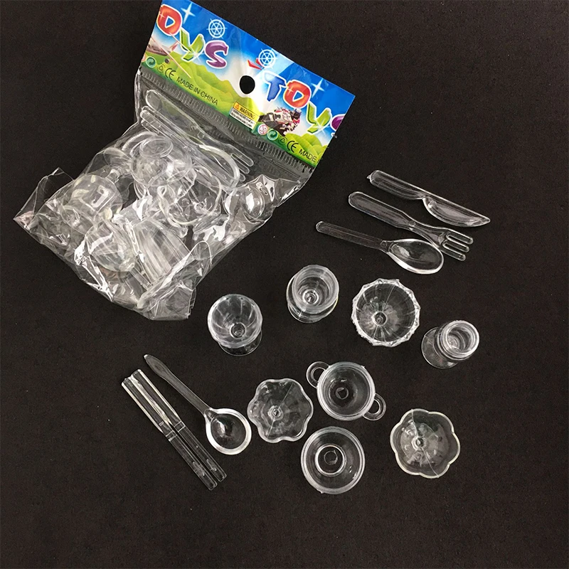 13Pcs/Set Mini Transparent Kitchenware Toy Drink Cups Dish Plate Tableware Miniatures DIY Pretend Play Mini Plastic Cup Toy