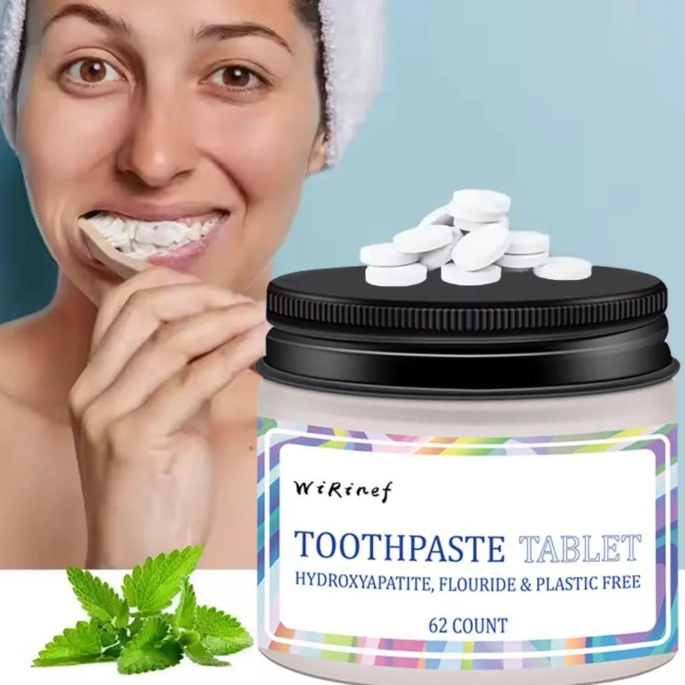 

Toothpaste Tablets 62Pcs/Jar Nano Hydroxyapatite Toothpaste Tabs Fluoride Free Travel Friendly Natural Whitening Dental Care