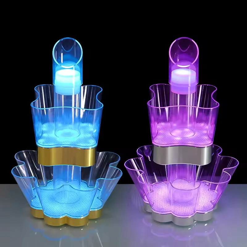 Bar LED Rechargeable Luminous Factory Wholesale Party for Double Layers Art Deco Acrylic Illuminated LED Ice Bucket
