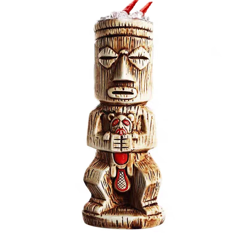 

1 Piece 450ml Hawaii Tiki Mugs Cocktail Cup Beer Beverage Mug Wine Mug Ceramic Ku.Ku.Kauioo Mugs Barware