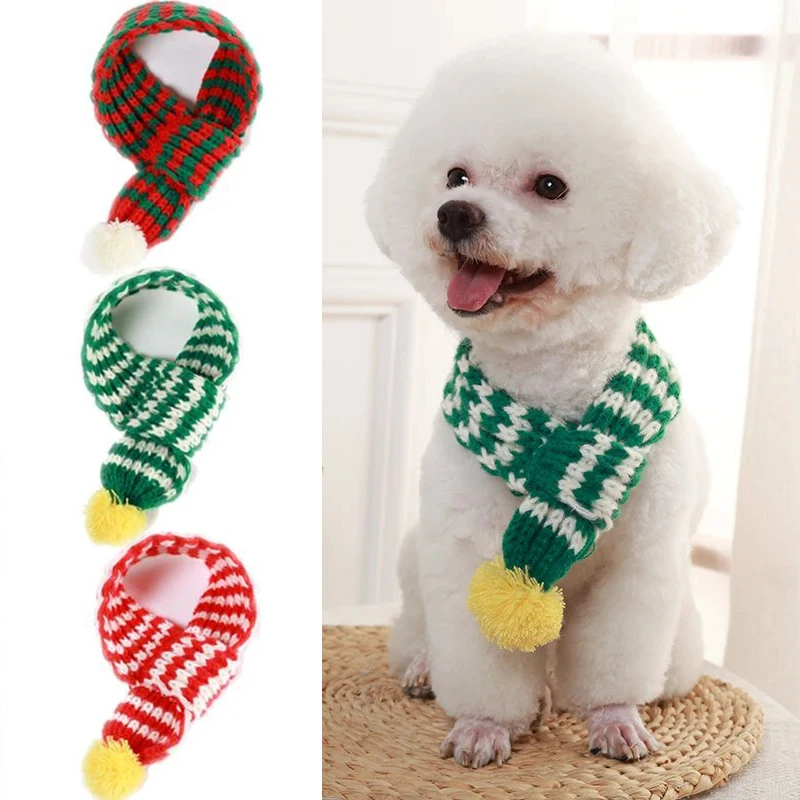 

Winter Warm Knitted Pet Scarf Christmas Dog Scarf Collar New Year Pet Scarf for Small Medium Dog Teddy Chihuahua Dog Accessories