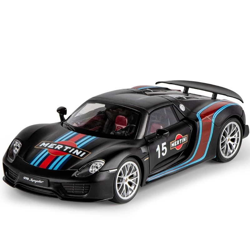 

Diecast 1:18 918 Spyder Martini Alloy Collection Minaiture Voiture Metal Casting Sound & light Toy Vehicles Boy Birthday Gift