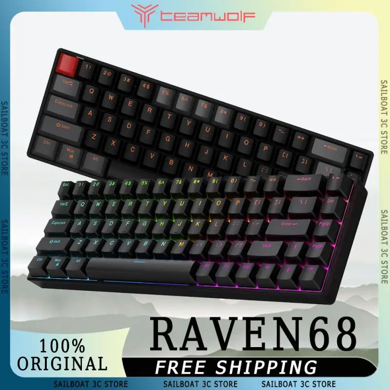 Teamwolf Raven68 Wired Mechanical Keyboard With Magnetic Switch 8K Quick Trigger Hot Swap RGB Fps Customized Gaming Keyboard