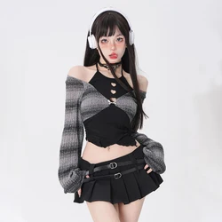 2024 Spring Summer 2 Piece Skirt Set Women Y2k Crop Tops + Short Skirt Japanese Kawaii Fashion Suits Chic New in Elegant Dress
