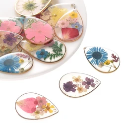 2Pc Creative Fresh Real Dried Flower Dangle Charms Daisy Hibiscus Petal Blossm Hook Epoxy Drop Pendant for Women Party Gift