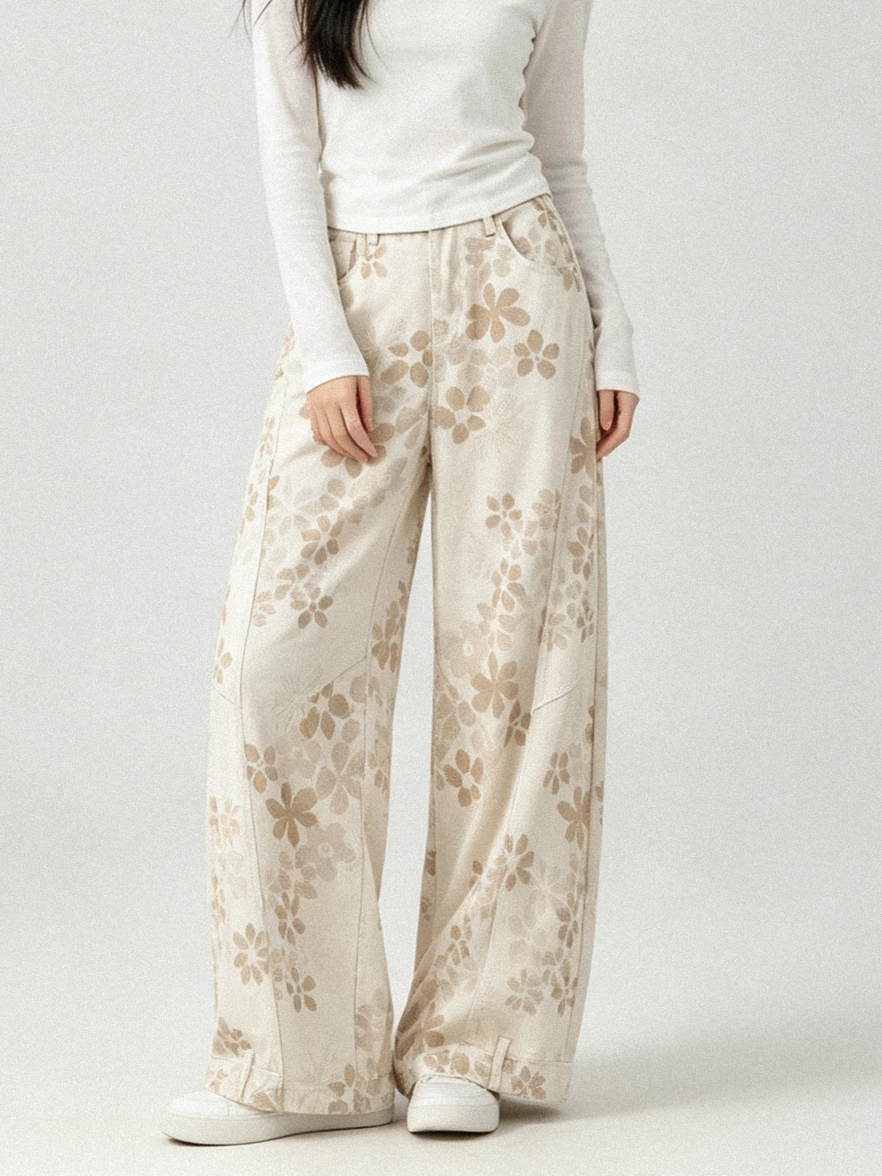 Low Waist Wide Leg Jeans Skinnifying Knife Pants Commute Chic Print Skin-friendly Spring Autumn Versatile Floor-Length Bootcut