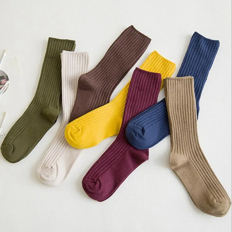 1/7 pairs Spring Autumn New Comfortable Socks Solid Color Fashion Middle Socks Sweat Absorbing Breathable Women's Socks