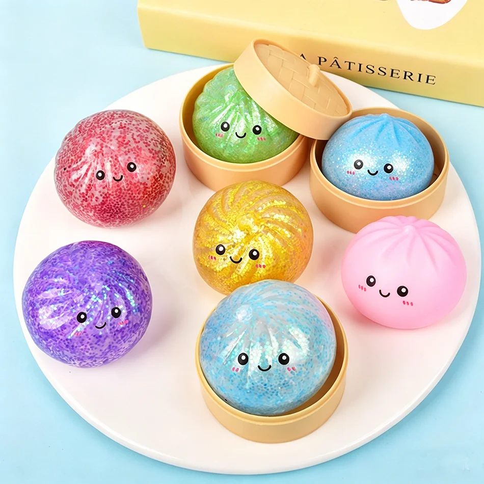 

12Pcs Flashing Dumpling Stress Balls Fidget Sensory Toy Simulation Food Little Steamer Squeeze Dough Ball Stress Relief Hand Toy