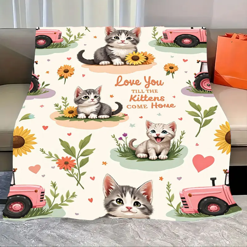 

1pc Flannel Blanket "Cute Kittens & Sunflowers Blanket - Love You Till the Kittens Come Home"