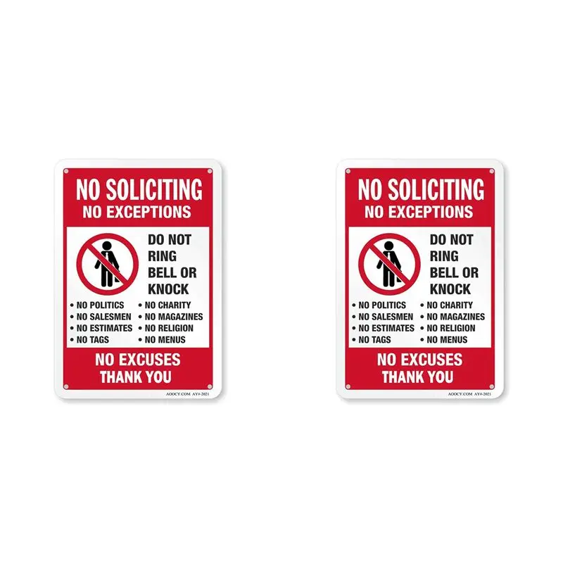ABRE-2X No Soliciting Sign, Funny Decor For House Door Office Business Yard,Metal Aluminum Rust Free, No Excuses