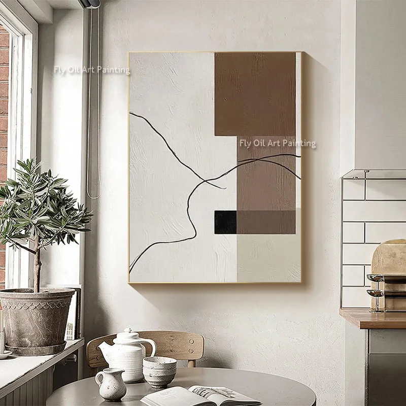 Brown Beaches And White Sea Scape Oil Painting Handmade Original Design Artwork On Canvas Large Simple Beige Brown Wall Decor
