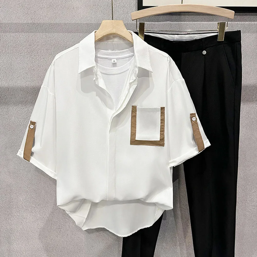 Casual Outings Button Up Short Sleeves No Ironing Shirt Comfortable Breathable Ice Silk Shirt Button Black Brand New Condition