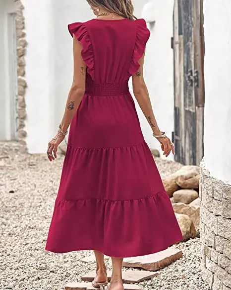 Vestido largo de verano sin mangas para mujer, prenda informal de Color liso, a la moda, para vacaciones y playa, 2023