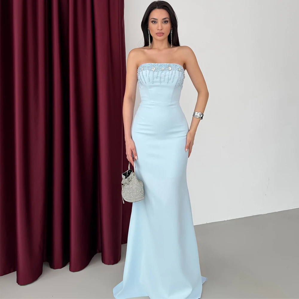 

Classic Mermaid Jersey Evening Dress Fashion Strapless Prom Dresses Delicate Beading Crystal Customized Special Occasion Gowns