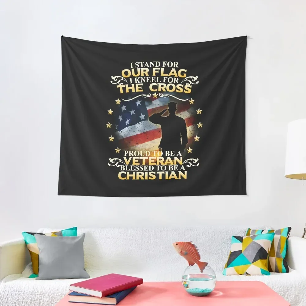 

I Stand For Our Flag I Kneel For The Cross Christian Veteran Tapestry Mushroom Outdoor Decor Tapestry