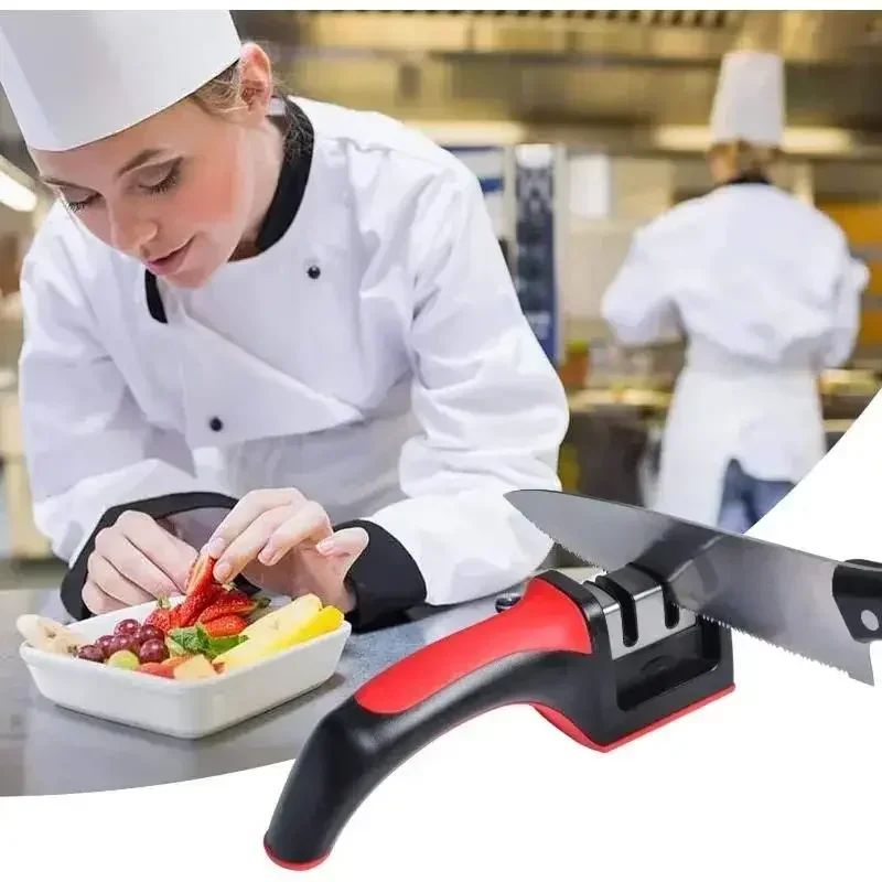 Kitchen 3/4Segment Knife Sharpener Household Multi-Functional Hand-Held Three-Purpose Black Sharpening Stone