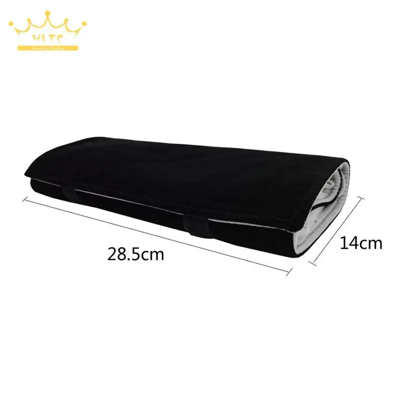 High-Capacity Earring Storage Roll Bag Black Velvet Jewelry Display Storage Bag 60 Pairs Stud Earrings Roll Organizer Cases
