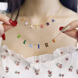 Custom Enamel Bubble Letter Pendant Dopamine Happy Necklace Colorful Custom Bubble Letters Name Jewelry For Her Wedding Gift