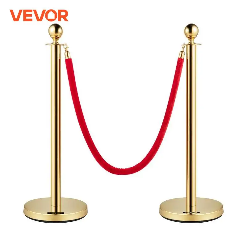 VEVOR Velvet Ropes and Posts Stainless Steel Gold Stanchion w/ Ball Top Crowd Control Barrier for Theaters Wedding Exhibition