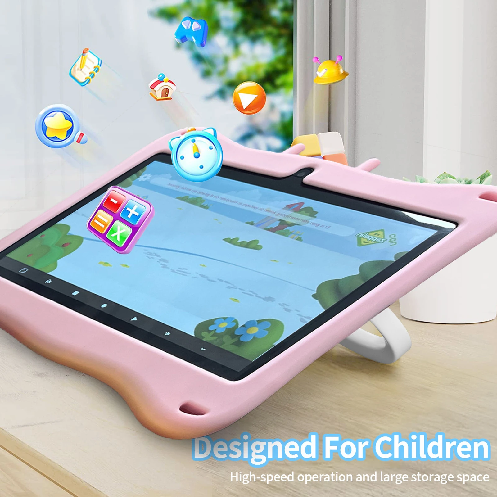 Kids Tablet 7-inch HD Display Screen for Android 7.0 Storage 1+16G and Dual Camera 200W Early Educational Learning Machine