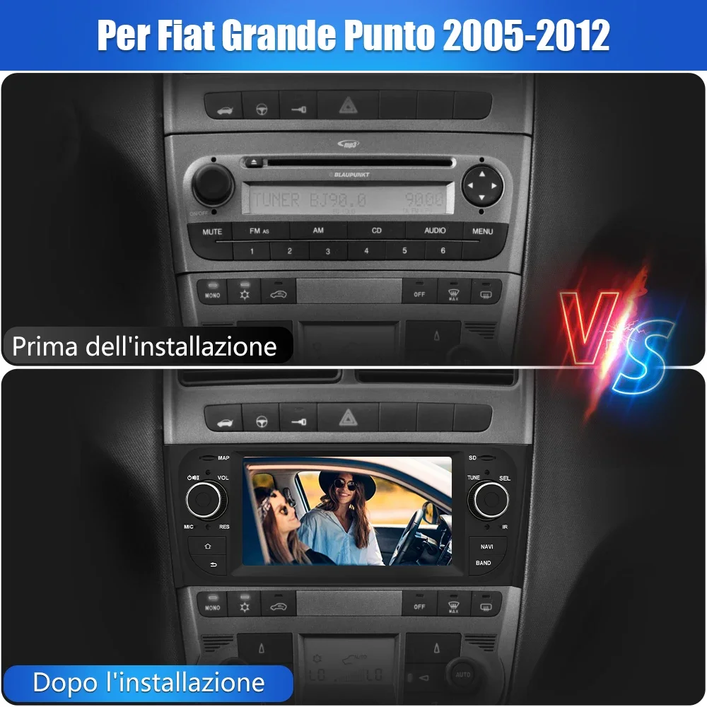 AWESAFE Wireless CarPlay AutoRadio for  Fiat Grande Punto 2005 2006 2007 2008 2009 2010 2011 2012 Multimedia Head Unit IPS