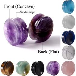 1PC New Design Amethyst Tiger Cat Eye Howlite Crystal Stone Concave Ear Plug Double Flare Solid Gauge Piercing Jewelry