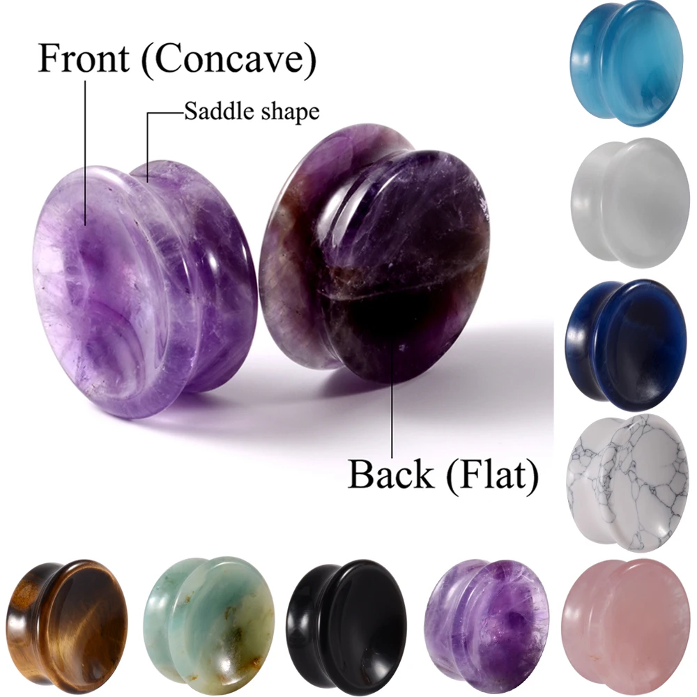 1 para nowy projekt ametyst tygrys kocie oko Howlite kryształowy kamień wklęsła zatyczka do uszu podwójna suknia solidny wskaźnik Piercing biżuteria
