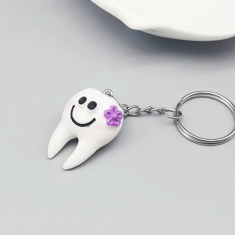 10 stücke Dental Zähne Form Modell Simulation Zahn Schlüssel Kette Mode Cartoon Schöne Mädchen Geschenk Anhänger Zähne Schlüssel Kette