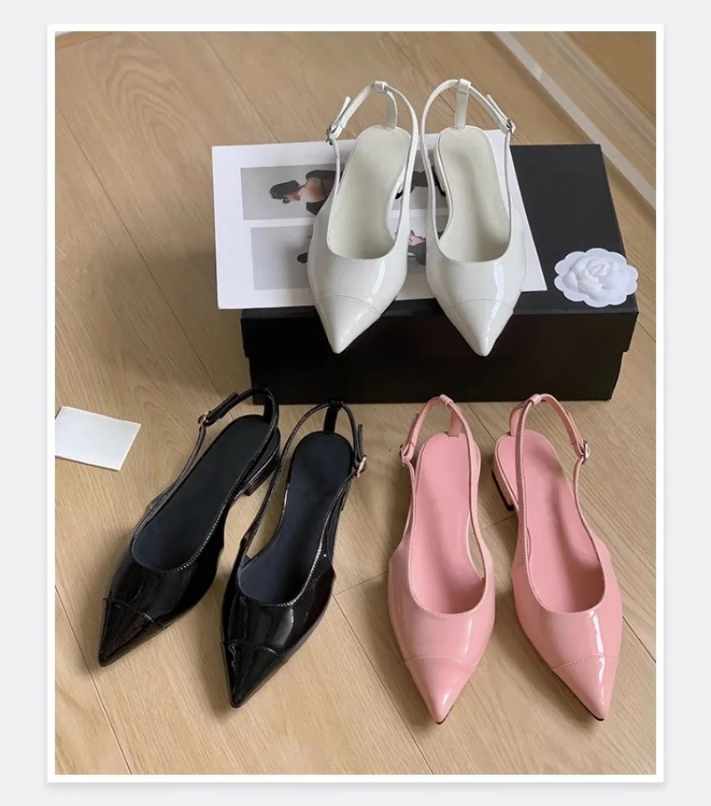 

Spring 2025 New Pink Patent Leather Women's Flat Shoes Pointy Toe Shallow French Wrapped Toe Sandals Daily Casual Women Shoes